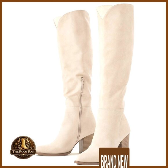 Shoes - Knee High Boots Western Pointed Toe Chunky Heel Faux Leather Tall Fashion
